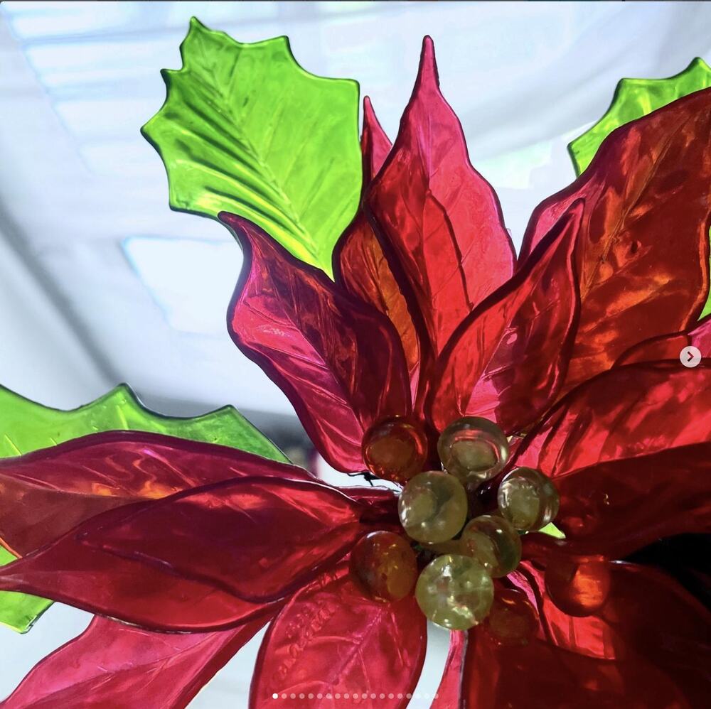 Vintage Christmas Poinsettia Lucite 1968 CK Ind Red Flower Double Flower ONE